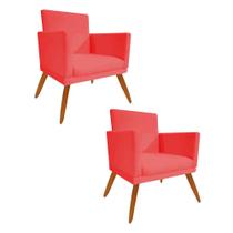 Kit 02 Poltrona Cadeira Nina Com Base Decorativa Recepção Sala De Estar material sintético Vermelho - DAMAFFÊ MÓVEIS