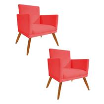Kit 02 Poltrona Cadeira Nina Com Base Decorativa Recepção Sala De Estar Suede Vermelho - DAMAFFÊ MÓVEIS
