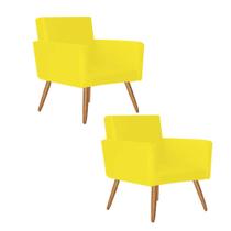 Kit 02 Poltrona Cadeira Nina Decorativa Recepção Sala De Estar material sintético Amarelo - DAMAFFÊ MÓVEIS
