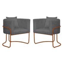 Kit 02 Poltrona Cadeira Sirus Luxo Industrial Ferro Bronze Veludo Cinza - Ahz Móveis