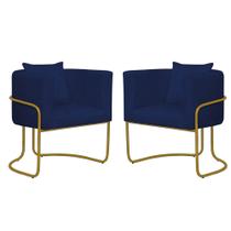 Kit 02 Poltrona Cadeira Sirus Luxo Industrial Ferro Dourado Suede Azul Marinho - Ahz Móveis