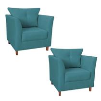 Kit 02 Poltrona Cadeira Sofá Decorativa Isis Sala Estar Salão Beleza Suede Azul Turquesa - LM DECOR