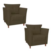 Kit 02 Poltrona Cadeira Sofá Decorativa Isis Sala Estar Salão Beleza Suede Marrom - LM DECOR