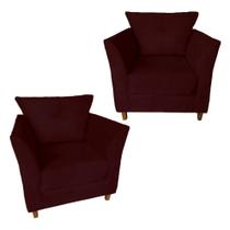 Kit 02 Poltrona Cadeira Sofá Decorativa Isis Sala Estar Salão Beleza Suede Vermelho Bordô - Dl Decor