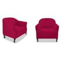 Kit 02 Poltrona Cadeira Sofá Julia com Botonê Pés Luiz XV para Sala de Estar Recepção Quarto Escritório Sintético Pink - AM Decor