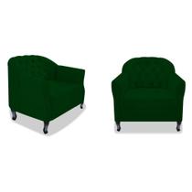 Kit 02 Poltrona Cadeira Sofá Julia com Botonê Pés Luiz XV para Sala de Estar Recepção Quarto Escritório Suede Verde - AM Decor Kit 02 Poltrona Cadeira Sofá Julia com Botonê Pés Luiz XV para Sala de Estar Recepção Quarto Escritório Suede Verde - AM Decor