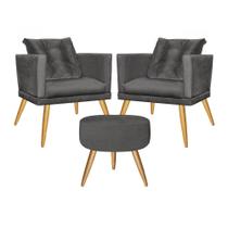 Kit 02 Poltrona Com Almofada e Puff Lucia Confort Sala Recepção Escritório Consultório Pé Madeira Suede Cinza - KDAcanto Móveis Kit 02 Poltrona Com Almofada e Puff Lucia Confort Sala Recepção Escritório Consultório Pé Madeira Suede Cinza - KDAcanto Móveis