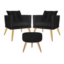 Kit 02 Poltrona Com Almofada e Puff Milena Confort Sala Recepção Escritório Consultório Pé Caramelo material sintético Preto - DAMAFFÊ MÓVEIS Kit 02 Poltrona Com Almofada e Puff Milena Confort Sala Recepção Escritório Consultório Pé Caramelo material sintético Preto - DAMAFFÊ MÓVEIS