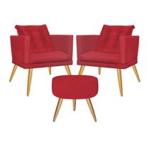 Kit 02 Poltrona Com Almofada e Puff Milena Confort Sala Recepção Escritório Consultório Pé Castanho Suede Vermelho - DAMAFFÊ MÓVEIS Kit 02 Poltrona Com Almofada e Puff Milena Confort Sala Recepção Escritório Consultório Pé Castanho Suede Vermelho - DAMAFFÊ MÓVEIS