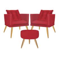 Kit 02 Poltrona Com Almofada e Puff Milena Confort Sala Recepção Escritório Consultório Pé Rústico material sintético Vermelho - DAMAFFÊ MÓVEIS Kit 02 Poltrona Com Almofada e Puff Milena Confort Sala Recepção Escritório Consultório Pé Rústico material sintético Vermelho - DAMAFFÊ MÓVEIS