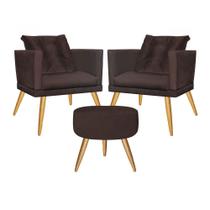 Kit 02 Poltrona Com Almofada e Puff Milena Confort Sala Recepção Escritório Consultório Pé Rústico Suede Marrom - DAMAFFÊ MÓVEIS Kit 02 Poltrona Com Almofada e Puff Milena Confort Sala Recepção Escritório Consultório Pé Rústico Suede Marrom - DAMAFFÊ MÓVEIS