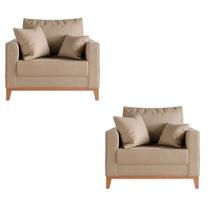 Kit 02 Poltrona Decorativa Beny Pés Base Em Madeira Linho