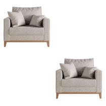 Kit 02 Poltrona Decorativa Beny Pés Base Em Madeira Linho Kit 02 Poltrona Decorativa Beny Pés Base Em Madeira Linho