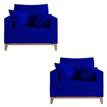 Kit 02 Poltrona Decorativa Beny Pés Base Em Madeira Suede