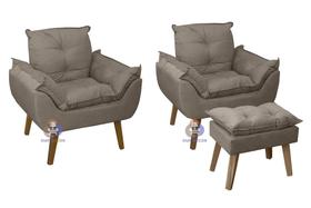 Kit 02 Poltrona Decorativa com Puff Glamour Opala Confortável Com Pés Quadrado