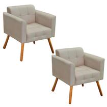 Kit 02 Poltrona Decorativa Elisa Suede Bege Pés Palito - D'Rossi