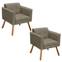 Kit 02 Poltrona Decorativa Elisa Suede Marrom Rato Pés Palito - D'Rossi