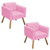 Kit 02 Poltrona Decorativa Elisa Suede Rosa Bebê Pés Palito - D'Rossi