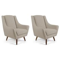 Kit 02 Poltrona Decorativa Fixa Pés de Madeira Juliet D02 Linho Bege C-129 - Lyam Decor Kit 02 Poltrona Decorativa Fixa Pés de Madeira Juliet D02 Linho Bege C-129 - Lyam Decor