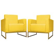 Kit 02 Poltrona Decorativa Leticia Slim Base Metal belo tok Suede Amarelo