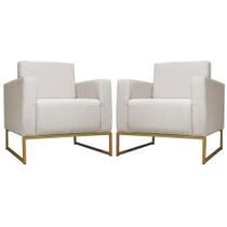 Kit 02 Poltrona Decorativa Leticia Slim Base Metal belo tok Suede Bege