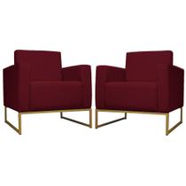 Kit 02 Poltrona Decorativa Leticia Slim Base Metal belo tok Suede Bordô