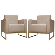 Kit 02 Poltrona Decorativa Leticia Slim Base Metal belo tok Suede Capuccino