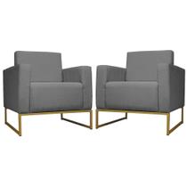 Kit 02 Poltrona Decorativa Leticia Slim Base Metal belo tok Suede Cinza