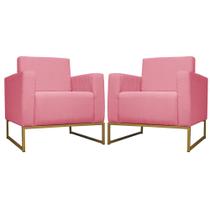 Kit 02 Poltrona Decorativa Leticia Slim Base Metal belo tok Suede Rose