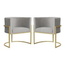 Kit 02 Poltrona Decorativa Luana Base em Metal Dourada Linho - MALTA DECOR