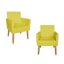 Kit 02 Poltrona Decorativa Nina Capitonê Pés Palito Suede Amarelo - Hellen Decor