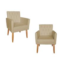 Kit 02 Poltrona Decorativa Nina Capitonê Pés Palito Suede Capuccino - Hellen Decor