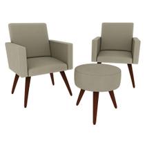 Kit 02 Poltrona Decorativa Nina Com Puff Pés Palito Suede Capuccino - Hellen Decor