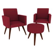 Kit 02 Poltrona Decorativa Nina Com Puff Pés Palito Suede Vermelho - Hellen Decor