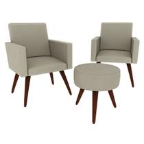 Kit 02 Poltrona Decorativa Nina Com Puff Redondo Pés Palito Suede Bege - Hellen Decor Kit 02 Poltrona Decorativa Nina Com Puff Redondo Pés Palito Suede Bege - Hellen Decor