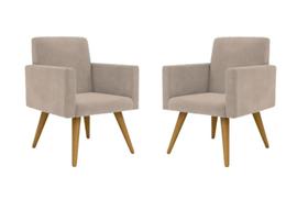 Kit 02 Poltrona Decorativa Nina Pés Palito Suede Bege - Hellen Decor