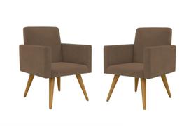 Kit 02 Poltrona Decorativa Nina Pés Palito Suede Capuccino - Hellen Decor