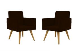 Kit 02 Poltrona Decorativa Nina Pés Palito Suede Marrom - Hellen Decor Kit 02 Poltrona Decorativa Nina Pés Palito Suede Marrom - Hellen Decor