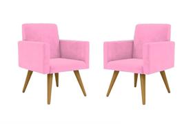 Kit 02 Poltrona Decorativa Nina Pés Palito Suede Rose - Hellen Decor Kit 02 Poltrona Decorativa Nina Pés Palito Suede Rose - Hellen Decor