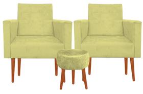 Kit 02 Poltrona Decorativa Nina + Puff Suede Amarelo