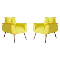 Kit 02 Poltrona Decorativa Opala Plus Suede Amarelo - Marcussi Decor