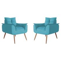 Kit 02 Poltrona Decorativa Opala Plus Suede Azul Turquesa - Marcussi Decor