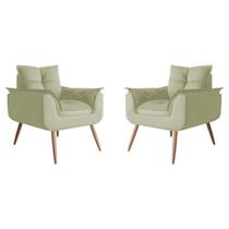 Kit 02 Poltrona Decorativa Opala Plus Suede Bege - Marcussi Decor