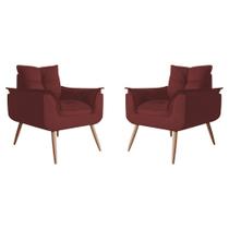 Kit 02 Poltrona Decorativa Opala Plus Suede Bordô - Marcussi Decor