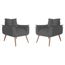 Kit 02 Poltrona Decorativa Opala Plus Suede Cinza - Marcussi Decor