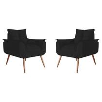 Kit 02 Poltrona Decorativa Opala Plus Suede Preto - Marcussi Decor