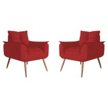Kit 02 Poltrona Decorativa Opala Plus Suede Vermelho - Marcussi Decor