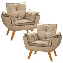 Kit 02 Poltrona Decorativa Opala Suede Decor Suede Capuccino Recepção Sala Quarto