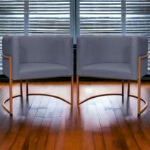 KIT 02 Poltrona Decorativa para Sala Luna Suede Base de Ferro BRONZE