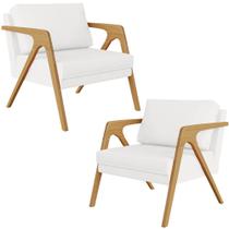 Kit 02 Poltrona Decorativa Para Sala Pietra Estrutura De Madeira L02 Corano Branco - Lyam Decor